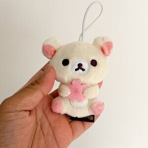 San-X Rilakkuma Korilakkuma Bear White Blossom plush keychain Bag Charm 3"